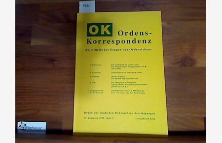 Ordens-Korrespondenz 1988. 29. Jahrgang, Heft 3. Zeitschrift für Fragen des Ordenslebens.